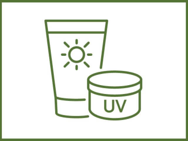 Sunscreen tube with a sun icon next to a circular jar labeled "UV."